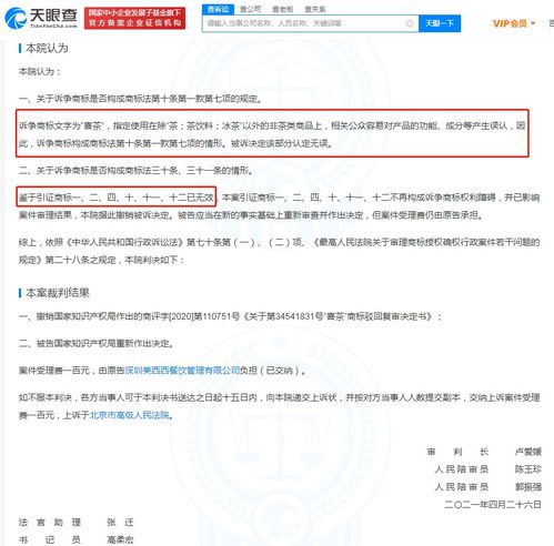 世界食品網(wǎng) 喜茶公司注冊喜茶商標(biāo)被重審 國際分類為方便食品